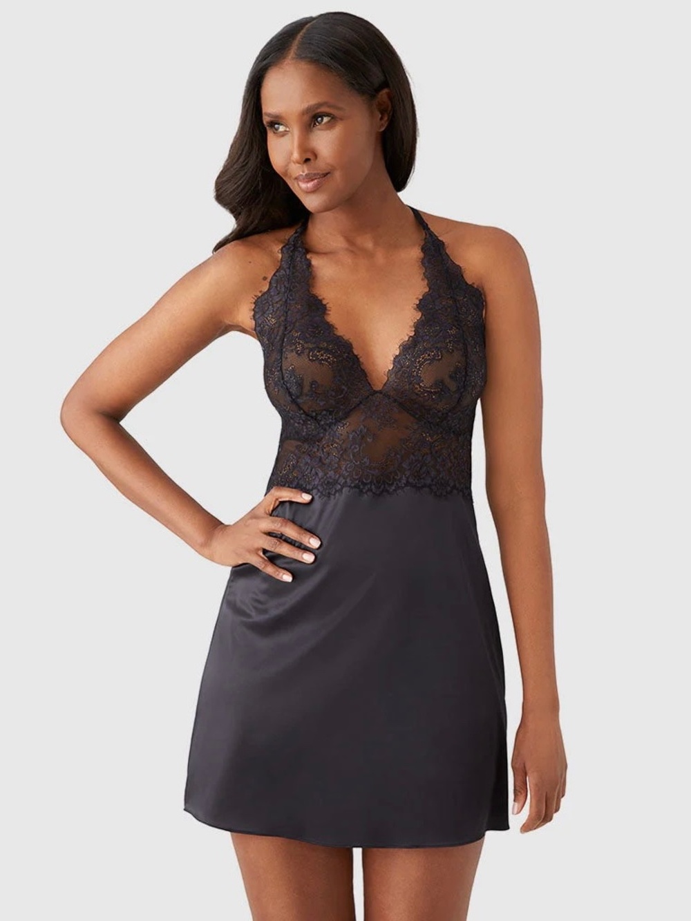 Wacoal Centre Stage satin and lace Chemise/slip in black NWT Medium